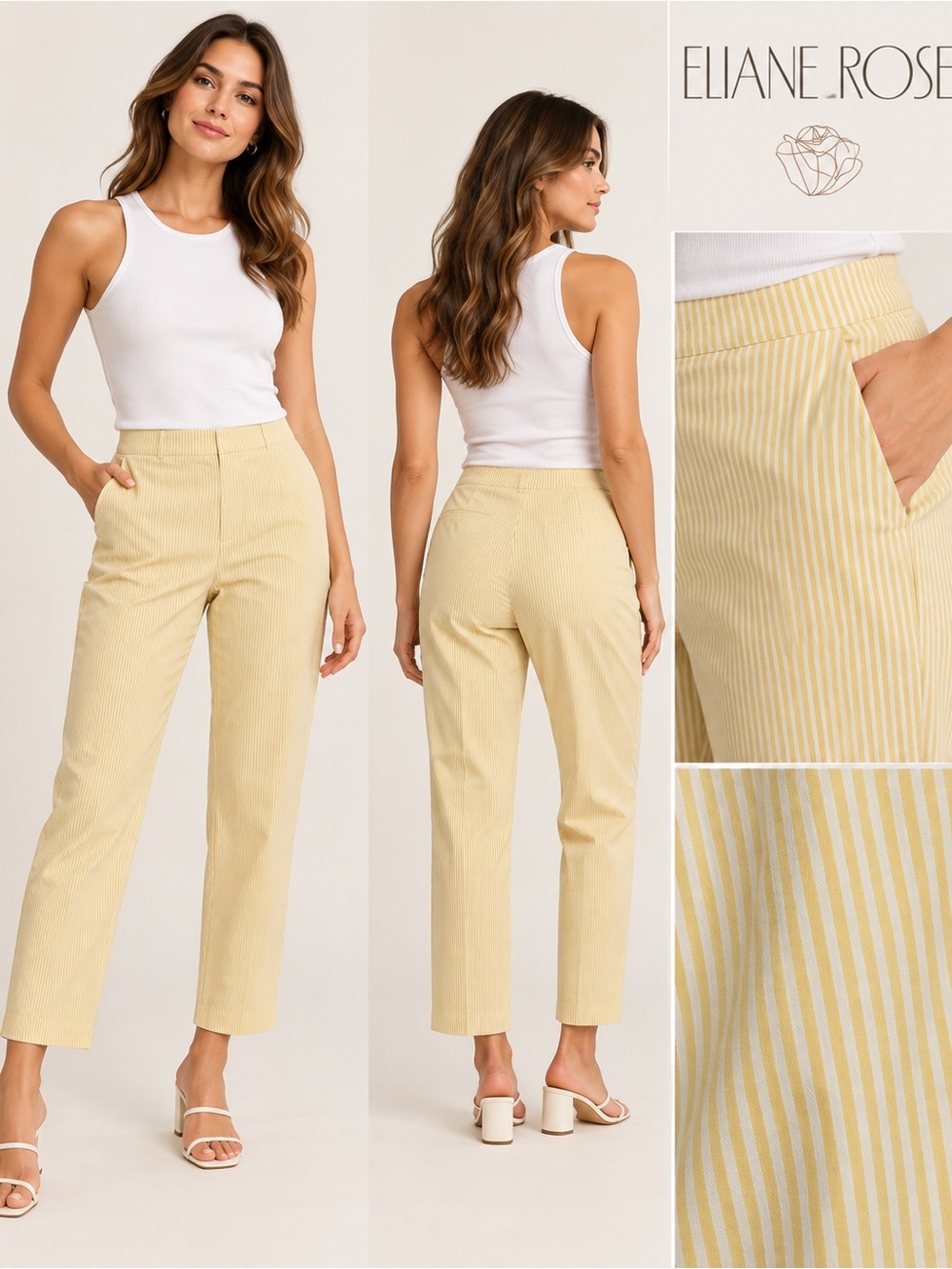 Eliane Rose Yellow White Stripe Classic Fit Pants Size 8 NWT